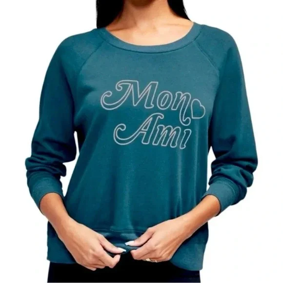 Wildfox Mon Ami Sommers Sweatshirt in Reflecting Pond (Teal) Women Size XL NWT - Picture 3 of 12